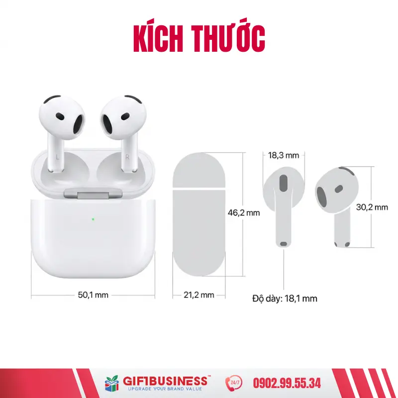 kích thước tai nghe airpods 4