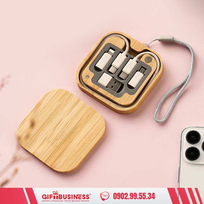 quà tặng cáp sạc gỗ tre