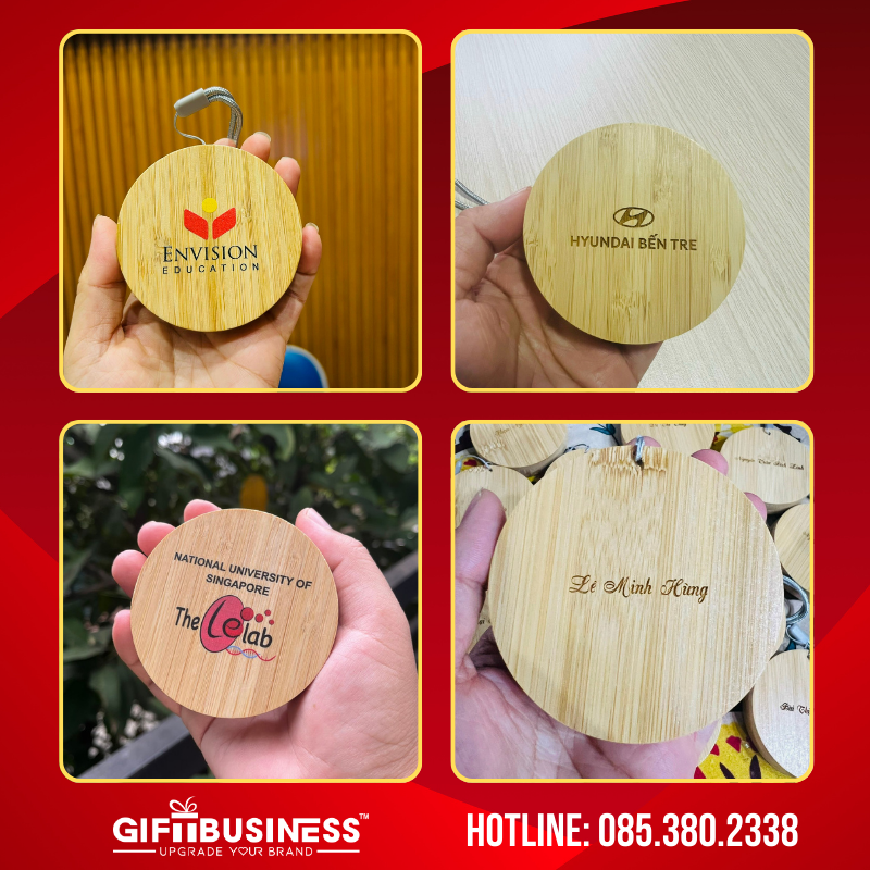 cáp sạc gỗ tre in logo