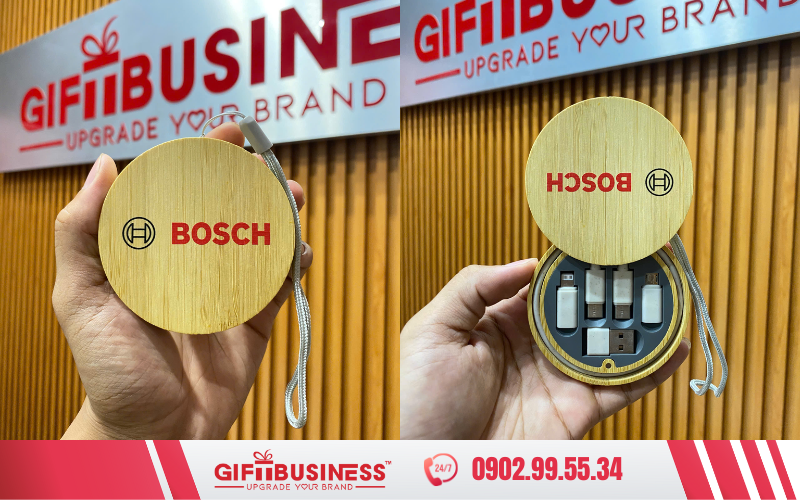 cáp sạc gỗ in logo