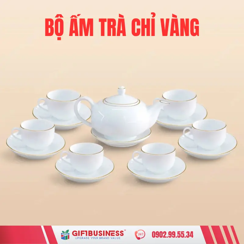 bộ ấm trà chỉ vàng - quà tặng khách nước ngoài