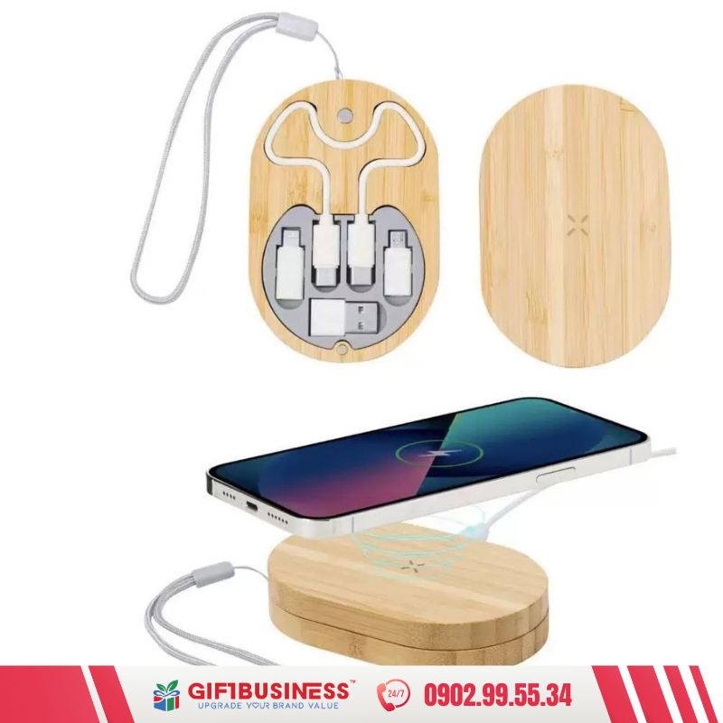 hộp cáp sạc gỗ tre