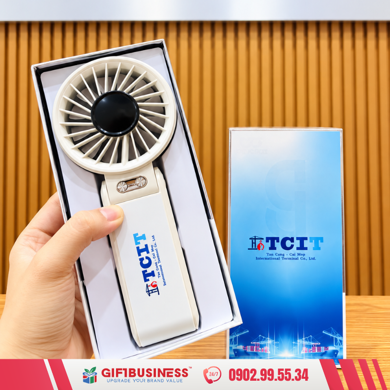quạt cầm tay sạc pin in logo