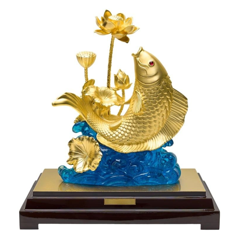 tượng liên ngư phủ vàng 24k