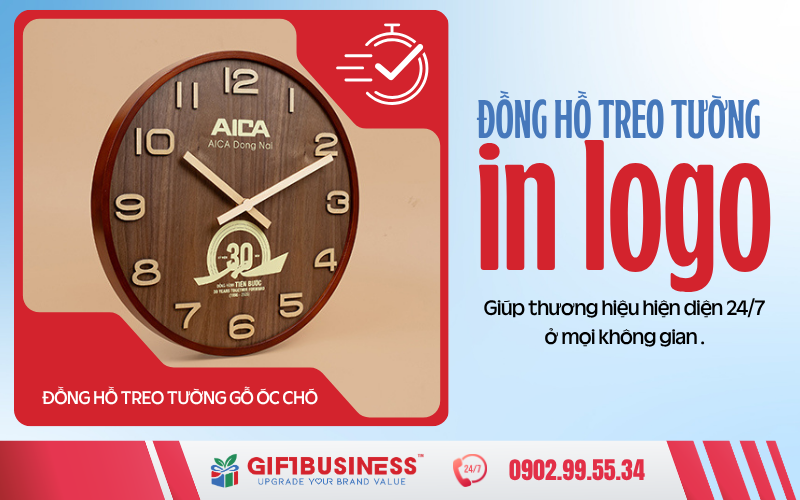 đồng hồ treo tường in logo