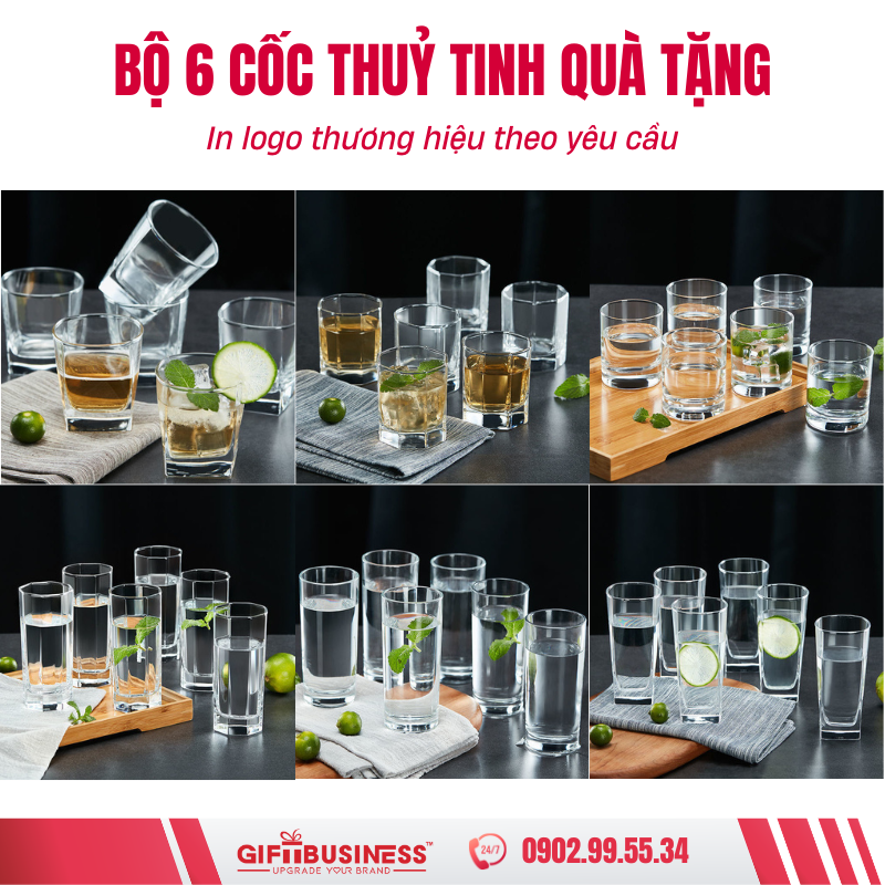 Bộ 6 cốc thuỷ tinh quà tặng khách hàng