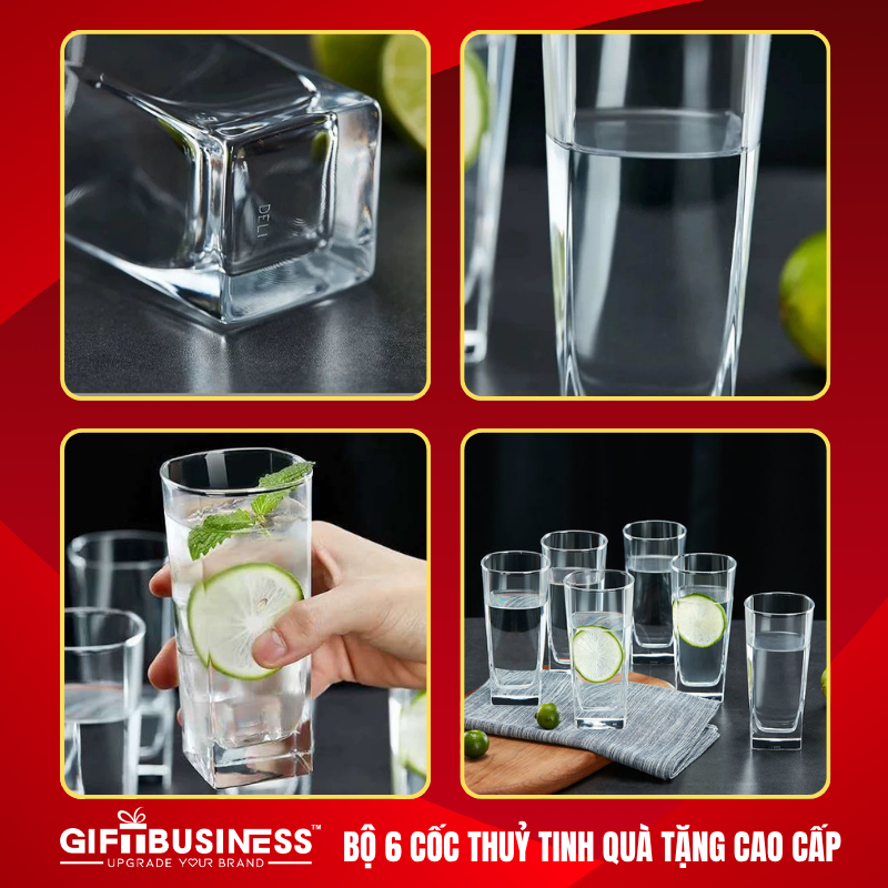 Thiết kế tinh gọn bộ 6 cốc thuỷ tinh quà tặng khách