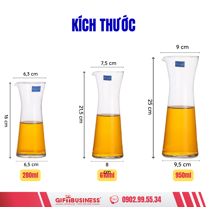 Kích thước bình rót thuỷ tinh Ocean