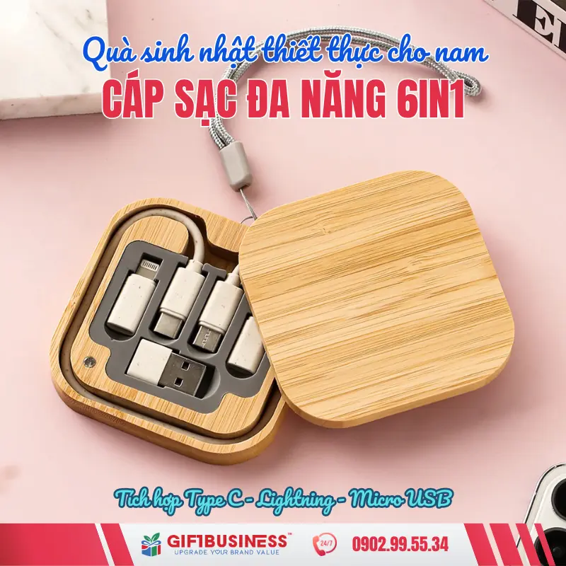 Cáp sạc đa năng gỗ tre