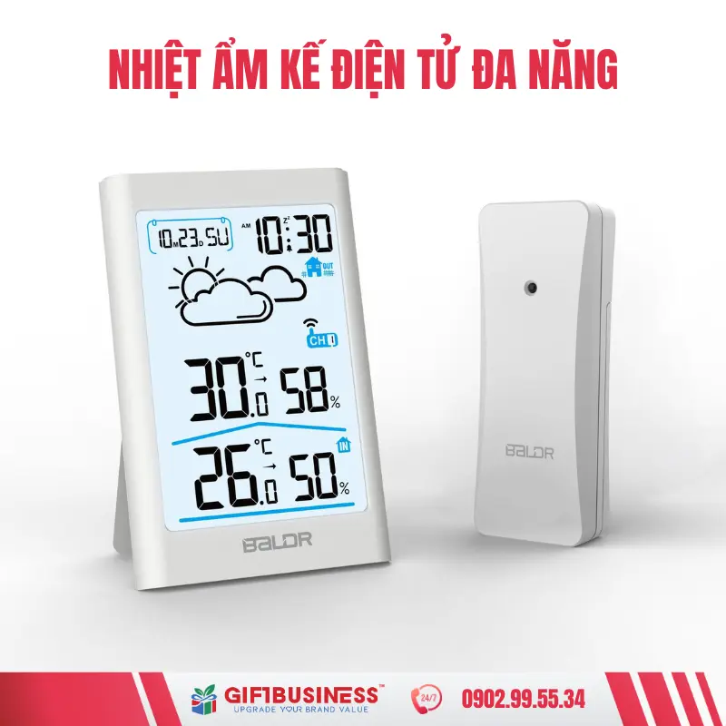 Quà tặng doanh nghiệp nhiệt ẩm kế điện tử đa năng in logo