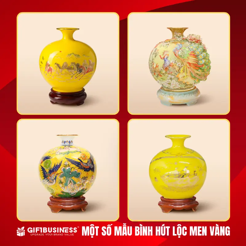 một số mẫu bình hút lộc men vàng - quà tặng gốm sứ