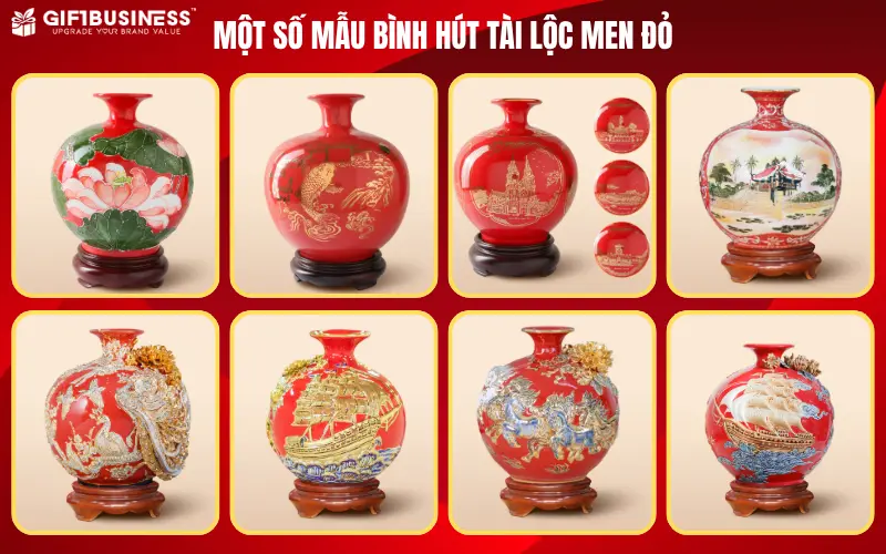 một số họa tiết mẫu bình huta tài lộc men đỏ