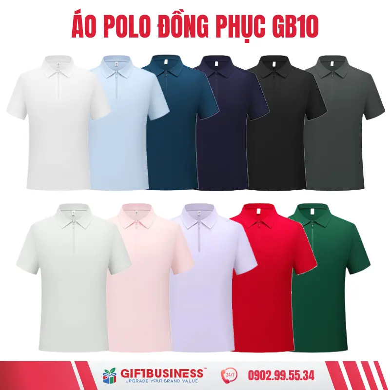 áo polo đồng phục có dây kéo gb10