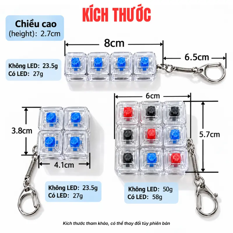 kích thước móc khóa keycap phím trong