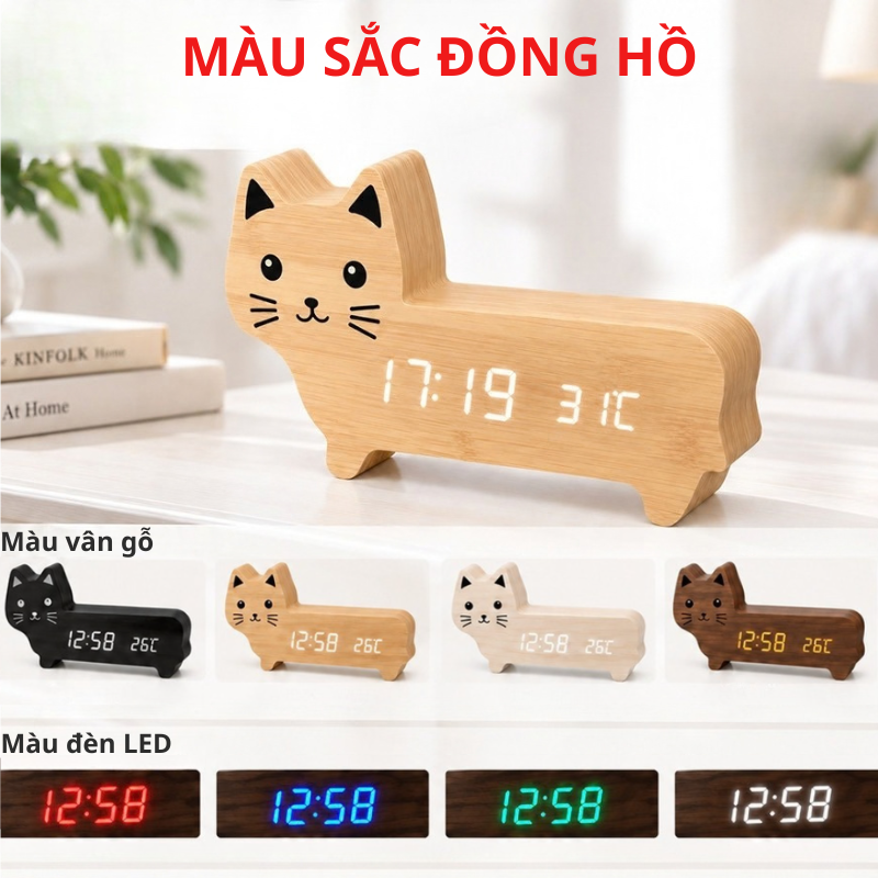 màu sắc đồng hồ để bàn cute cat