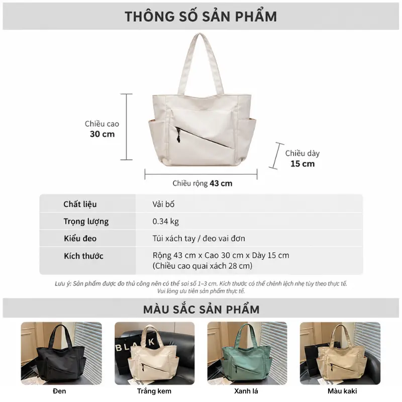 thông số sản phẩm túi tote