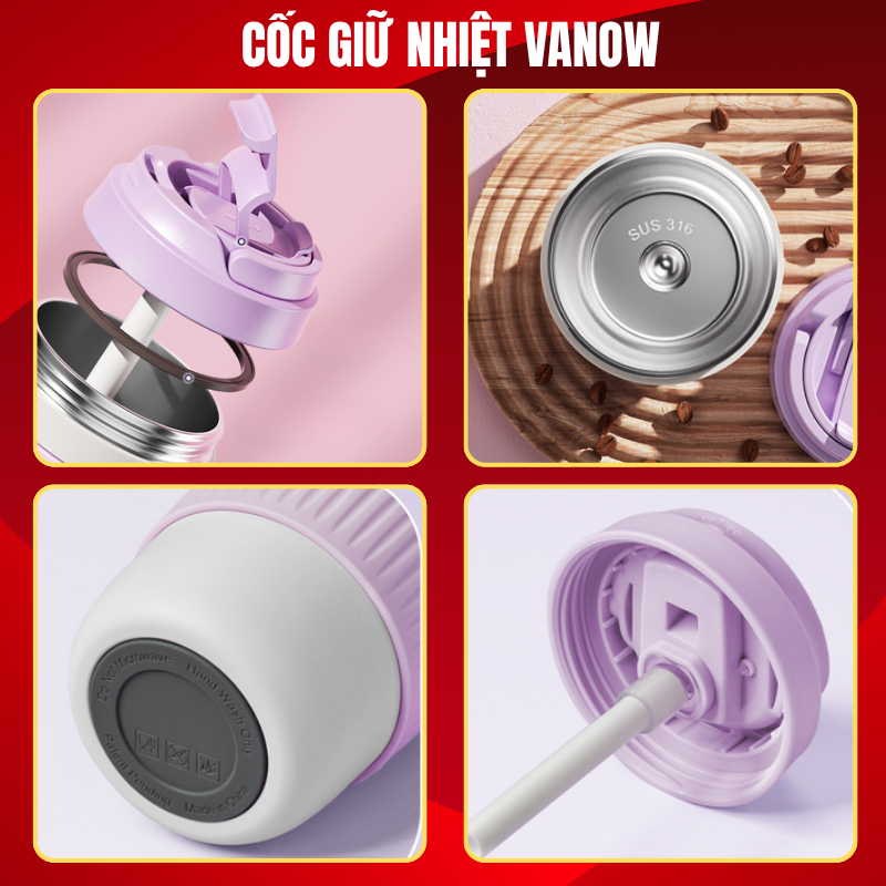 cốc giữ nhiệt vanow 350ml trẻ trung